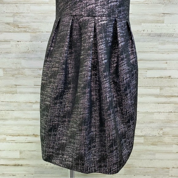 Club Monaco Bria Metallic Dress Womens Size 4 Soot Black/Noir Silk Top Pockets - Picture 4 of 15